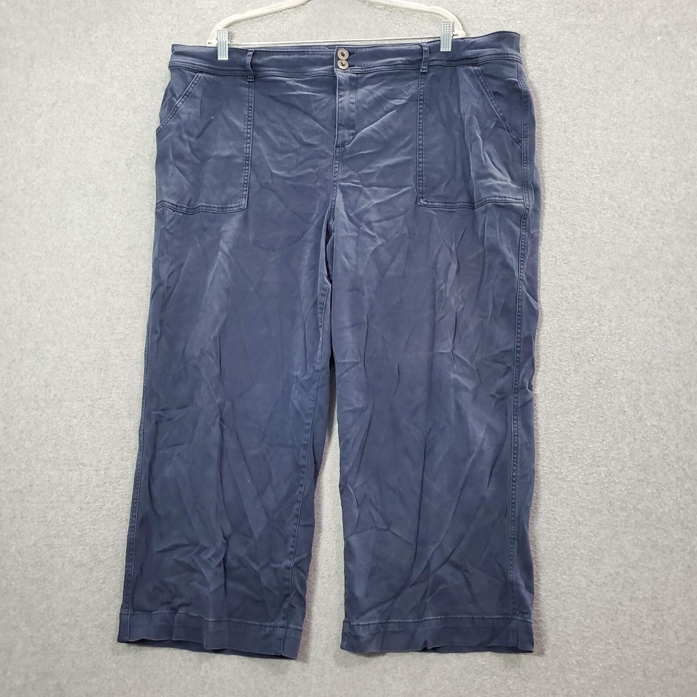 Lane Bryant Women Pants 22 Blue Crop Wide Leg High Rise Inseam 24" READ